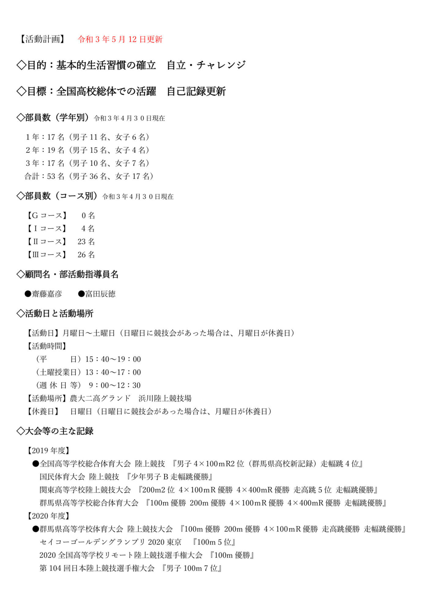 陸上競技部 短距離 東京農業大学第二高等学校